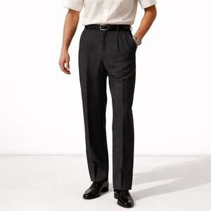 Christian Dior Mens Charcoal Pinstripe Pleated Dress Pants Trousers Size 39-41